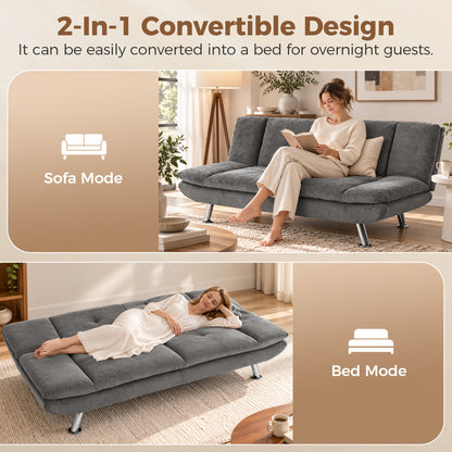 HOMCOM Convertible Sofa Bed, 3 Seater Futon Sofa with Adjustable Backrest, Wide Seat for Living Room, Small Space, Grey
