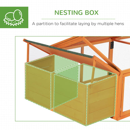 PawHut Wooden Chicken Coop with Nesting Box, Openable Roof, for 4-8 Chickens, Ducks, Orange