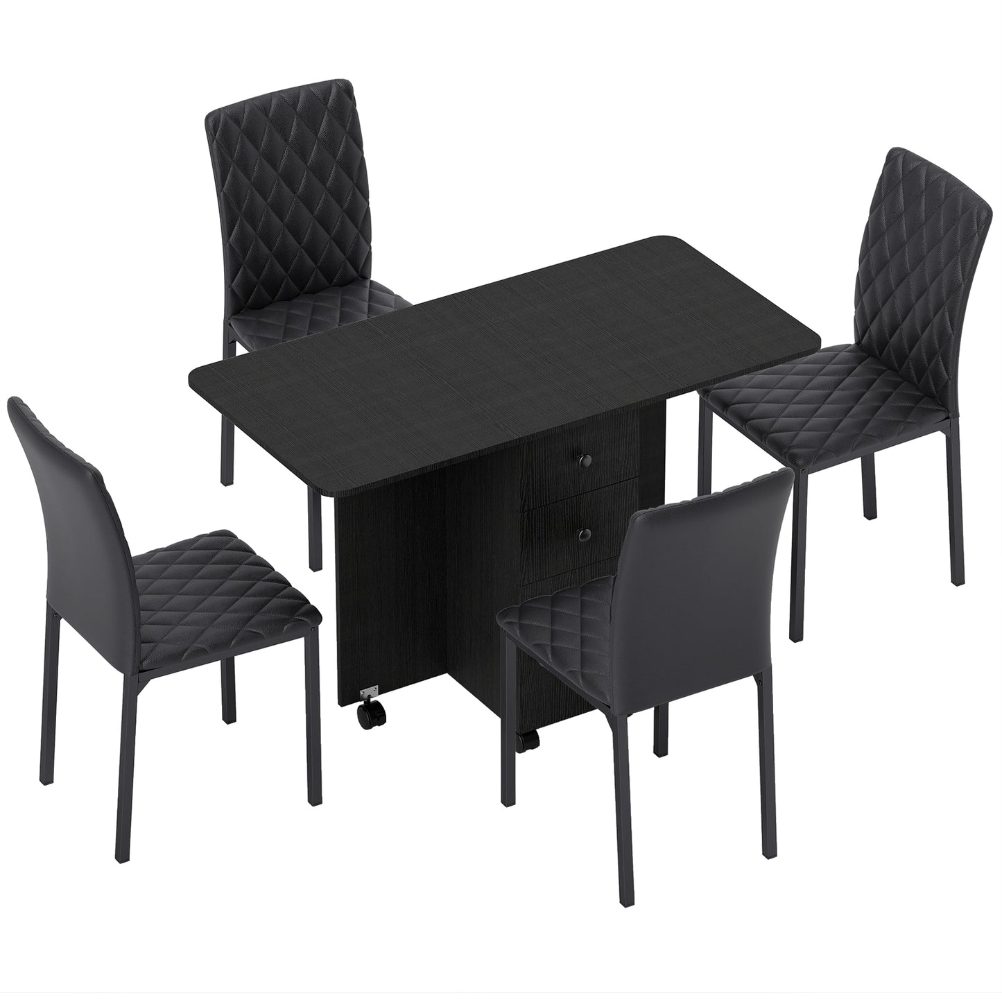 HOMCOM Dining Table Set, Folding Drop Leaf Table with Storage and 4 Chairs, Black