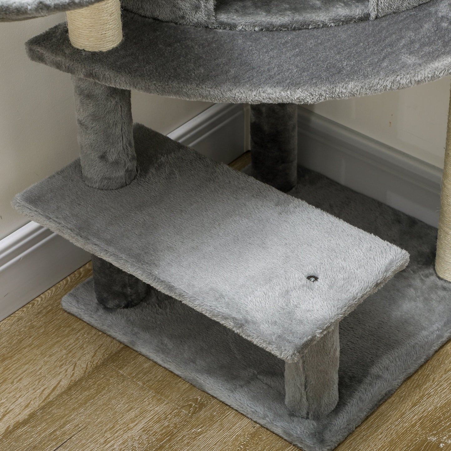 PawHut Sisal 100cm Cat Tree Tower with Sisal Scratching Post Grey