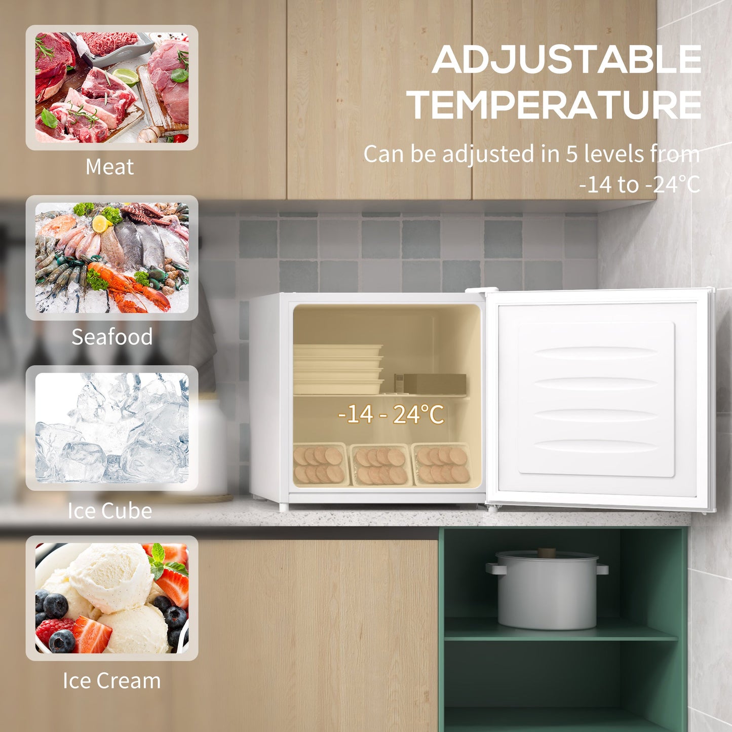 HOMCOM 35L Mini Freezer, -24â„ƒ to -14â„ƒ Temperature - White