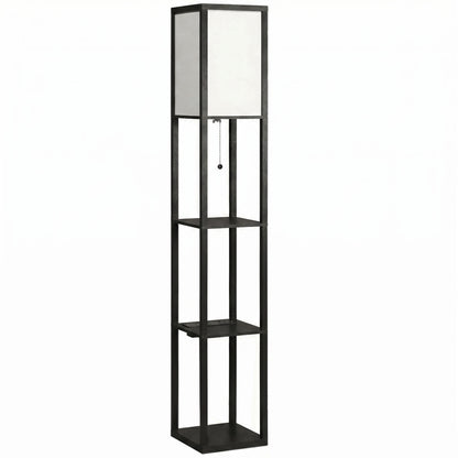 HOMCOM Floor Lamp with Shelves, 3 Layer Column Modern Standing Lamp for Living Room, Bedroom, Office, Black