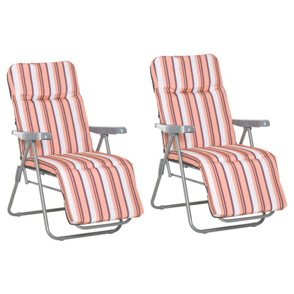 Outsunny Reclining Garden Chair Set of 2, 5-Level Adjustable Zero Gravity Chairs with Cushions, Folding Sun Lounger Garden Recliner Chairs with Armrests for Outdoor, Patio, Orange Stripe