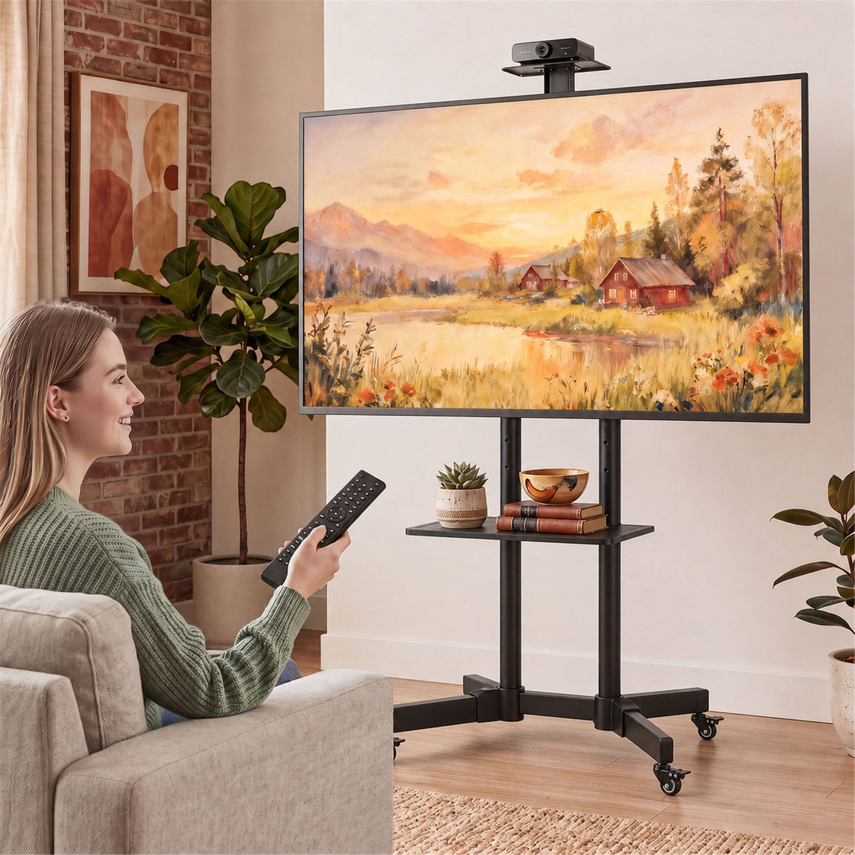 HOMCOM Mobile TV Stand on Wheels for 32-75 Inch Screens, Mobile TV Cart with Tilt, Height Adjustable, Black