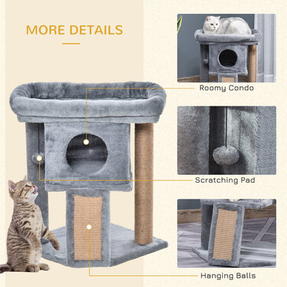 PawHut Cat Tree Tower for Indoor Cats Cat Scratching Post Climbing Activity Centre w/Jute Scratching Pad, Toy Ball, Cat House - Grey