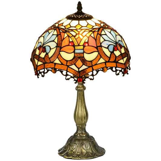 Lampa stołowa HOMCOM ze szkła witrażowego, ręcznie wykonana, przedmiot kolekcjonerski, odpowiednia do salonu i szafki nocnej, wielokolorowa, √ê¬§31 x 48Hcm, stop cynku.