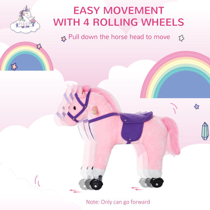 Rocking Horse With Rolling Wheels and Sound - Pink