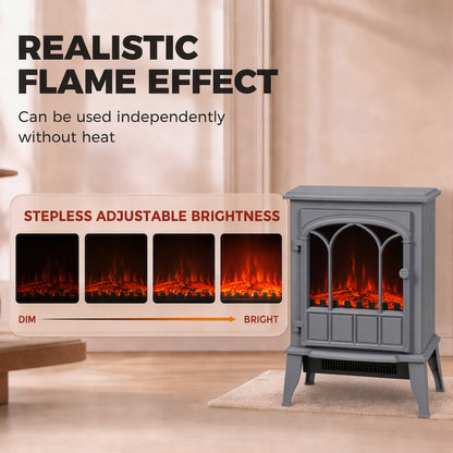 HOMCOM Freestanding Electric Fireplace, Electric Log Burner with LED Flame Effect, Overheating Safety System, 1000W/2000W Grey
