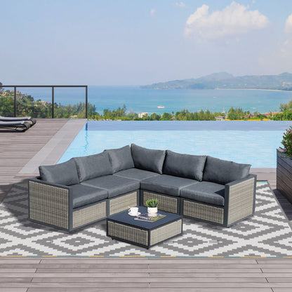 Outsunny 5-Seater Garden PE Rattan Sofa Sofa Set w/ Coffee Table and Padded Cushion, Grey