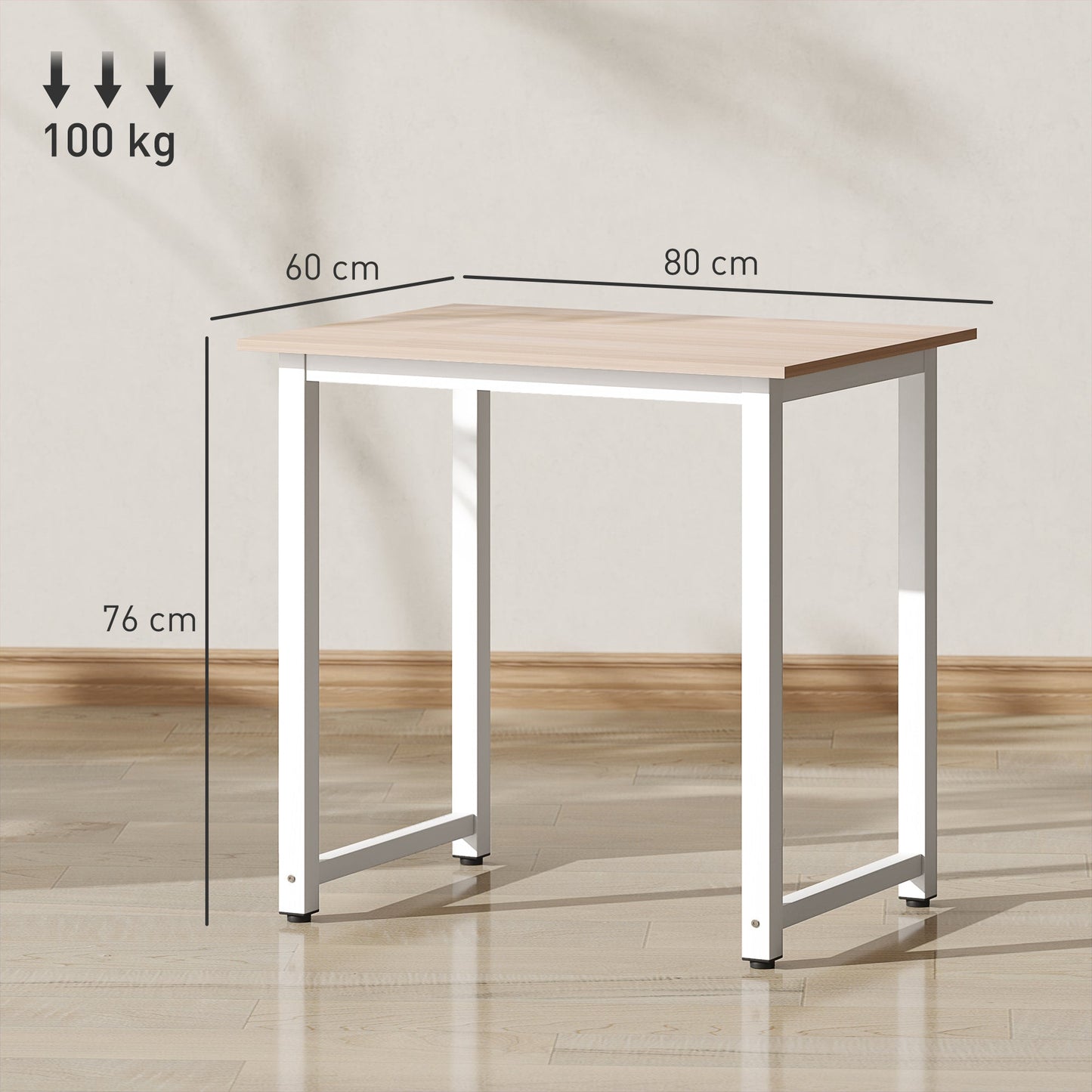 HOMCOM Computer Desk, Writing Table, 80 x 60 x 76cm Workstation for Home Office, Study with Metal Frame, Simple Assembly, White