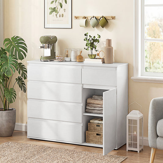 HOMCOM Modern Sideboard, Sideboard Storage Cabinet with 5 Drawers, Adjustable Shelf, Soft-Close Door, White