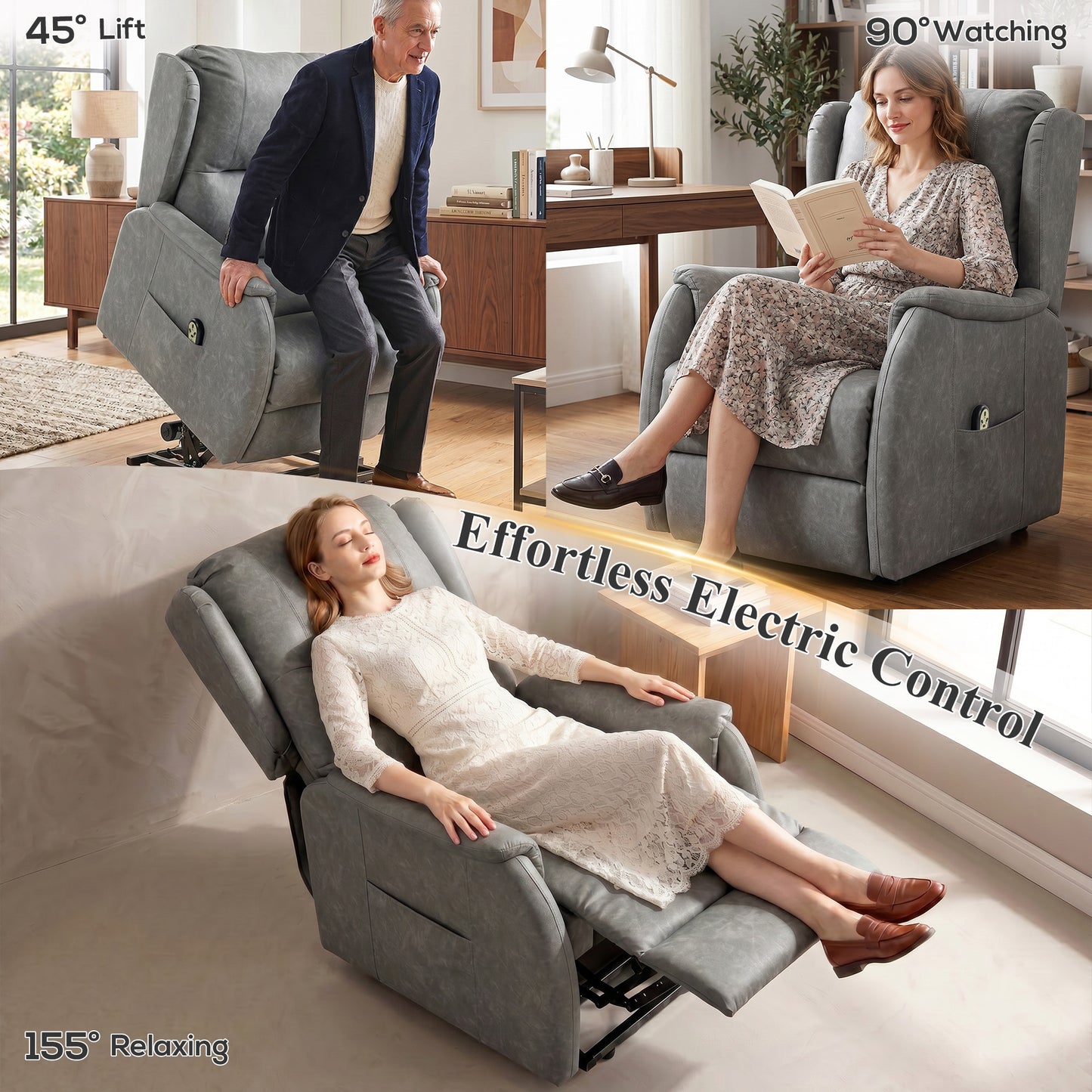 HOMCOM Power Lift Recliner Chair, Dual Motor Electric Lift Chair for Elderly with Remote Control, Grey