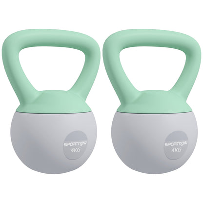 SPORTNOW 2 x 4kg Soft Kettlebell, Kettle Bell with Non-Slip Handle, for Home Gym, Strength Training, Cardio - Grey and Green