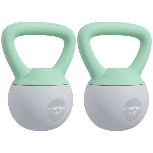 SPORTNOW 2 x 4kg Soft Kettlebell, Kettle Bell with Non-Slip Handle, for Home Gym, Strength Training, Cardio - Grey and Green