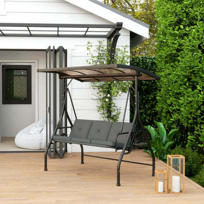 Outsunny Convertible Three-Seater Swing Bench Bed - Ciemnoszary