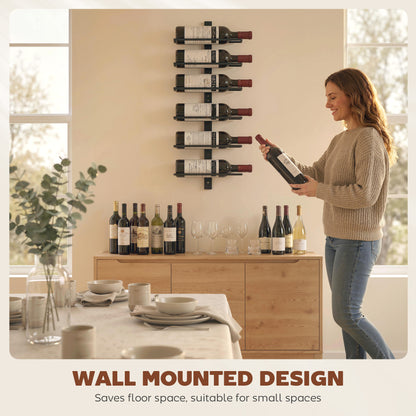 HOMCOM Wall Mounted Wine Rack, 6 Tier Metal Wine Display Rack, Storage Holder for Kitchen, Black