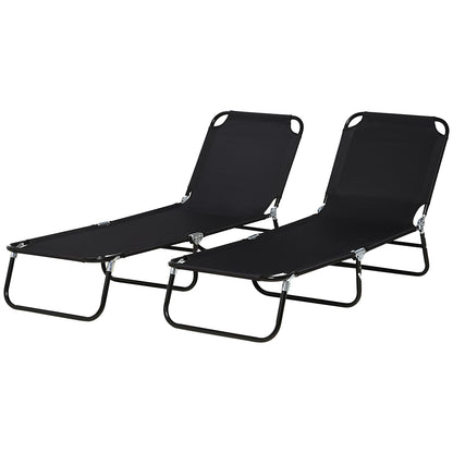 Outsunny Folding Sun Loungers Set of 2, Outdoor Day Bed with Reclining Back, Steel Recliner Garden Chairs with Breathable Mesh for Beach, Patio, Black