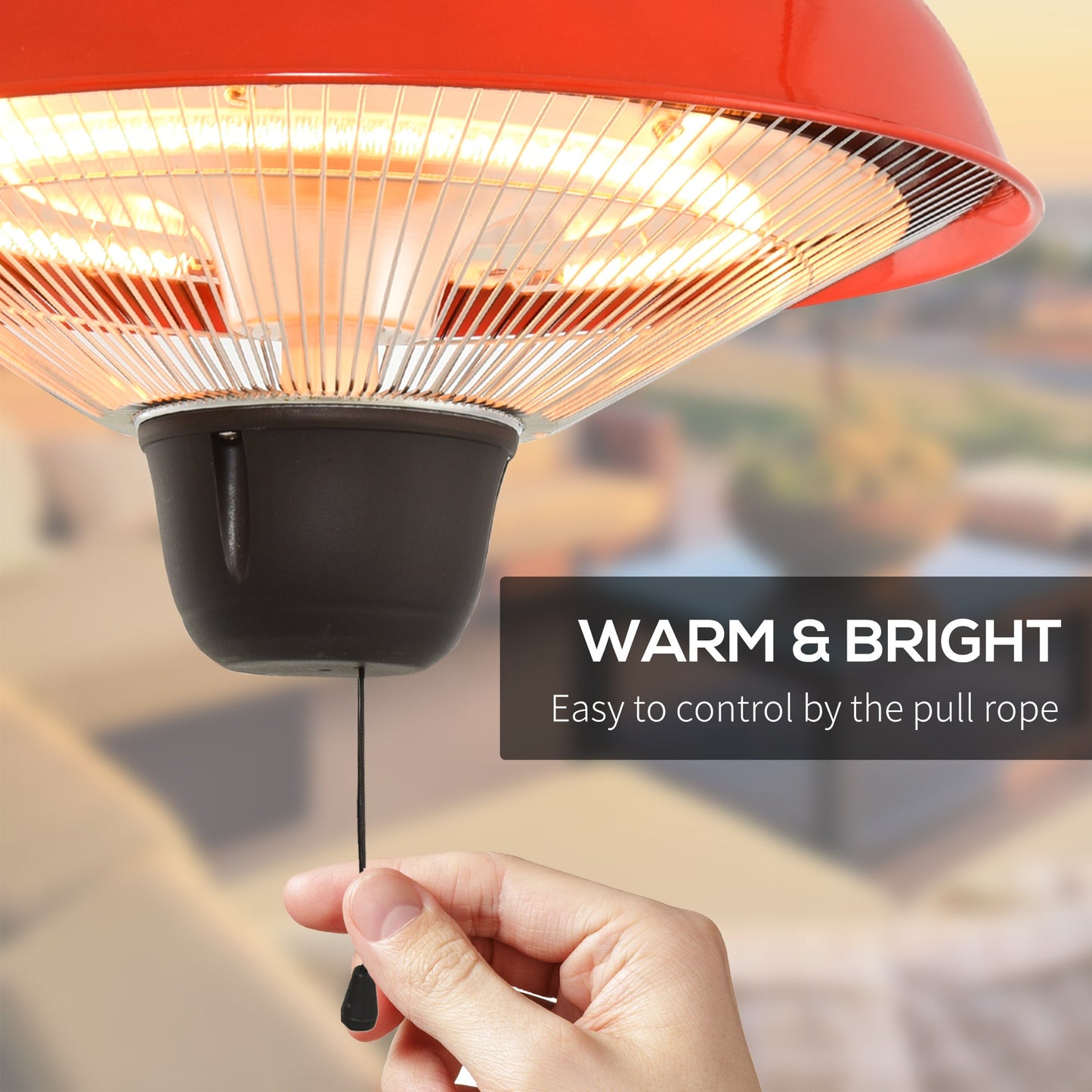 Outsunny 1500W Garden Electric Halogen Patio Heater Hanging Lamp Aluminum Outdoor Ceiling Mounted Heat Warmer - Red