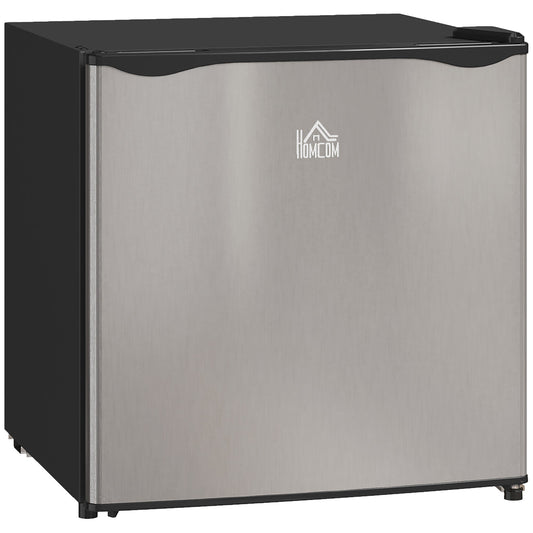 HOMCOM 46 Litre Table Top Mini Fridge, Small Fridge with Ice Box, Reversible Door, Adjustable Temperature and Legs for Bedrooms, Home Office, Silver Tone