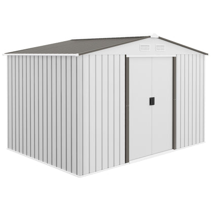 Outsunny Metal Bike Shed, Mobility Scooter Shed House with Foundation Kit, Ventilation, Doors, 9 x 6FT, Silver