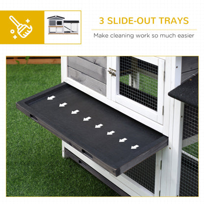 PawHut Wooden 2-Tier Rabbit Hutch w/ Tray Ramp Grey