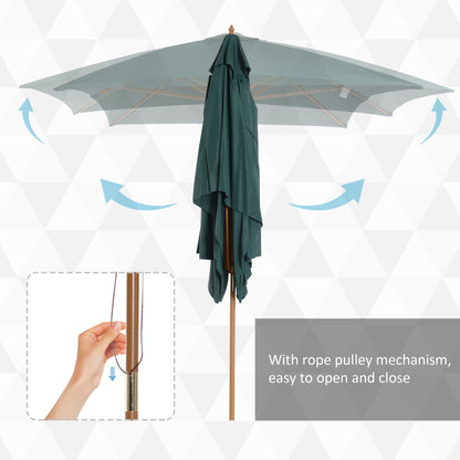 295L x 200W x 255Hcm Wooden Garden Patio Parasol Umbrella-Dark Green