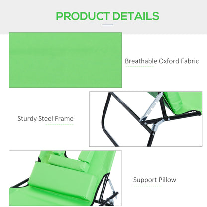 Outsunny Outdoor Folding Sun Lounger with Face Hole, 4 Level Adjustable Backrest Reclining Garden Lounger, Garden Recliner Sunbed with 600 D Oxford Cloth Seat and Pillow for Beach, Green