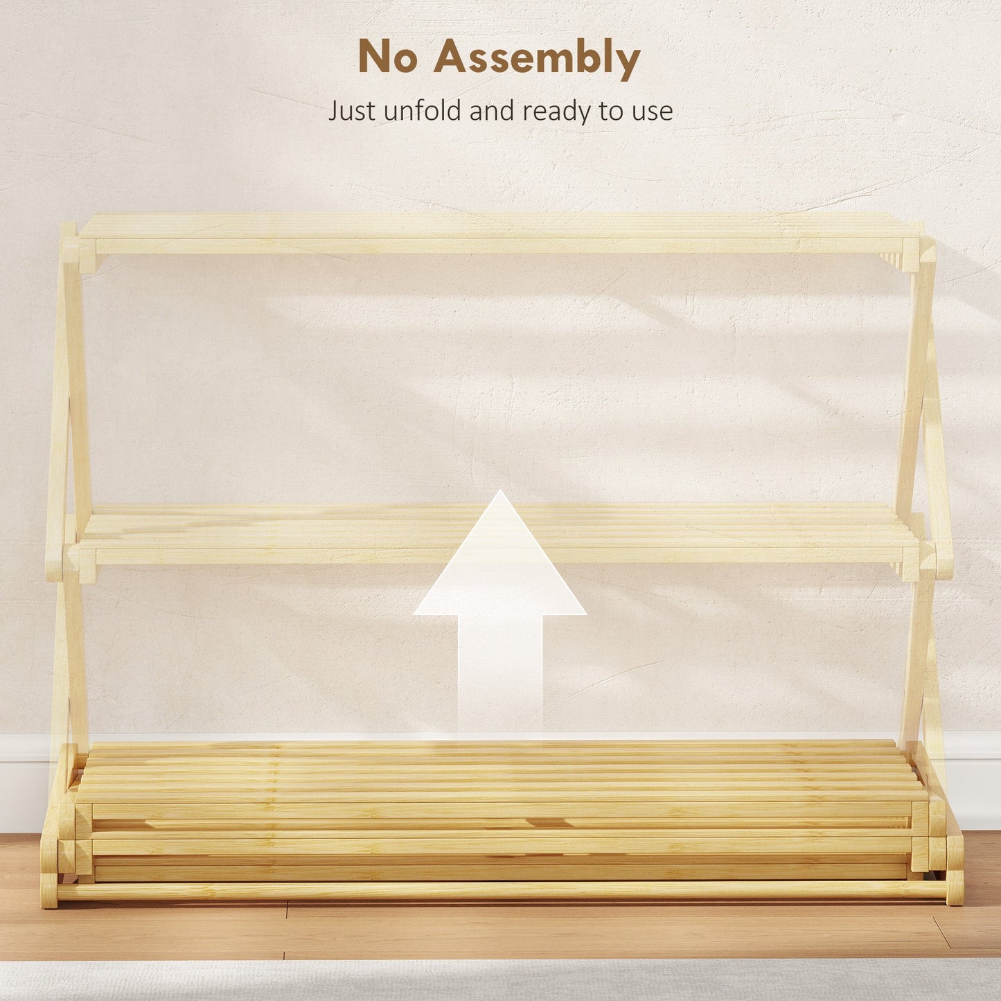 HOMCOM Three-Tier Folding Bamboo Shoe Rack - Natural Finish