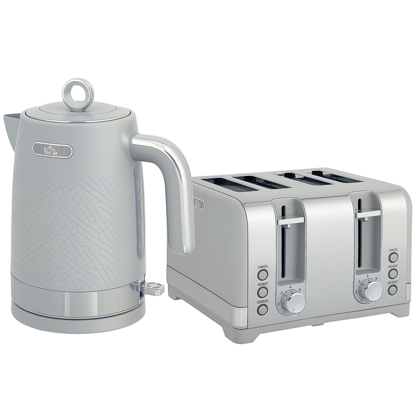 HOMCOM Sleek Textured Kettle and Four-Slice Toaster Set - Grey