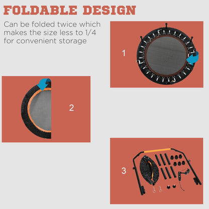 ترامبولين صغير قابل للطي مقاس 101.6 سم، ترامبولين للياقة البدنية، مرتد للبالغين مع مقبض إسفنجي قابل للتعديل لتدريب القلب في الأماكن المغلقة والخارجية