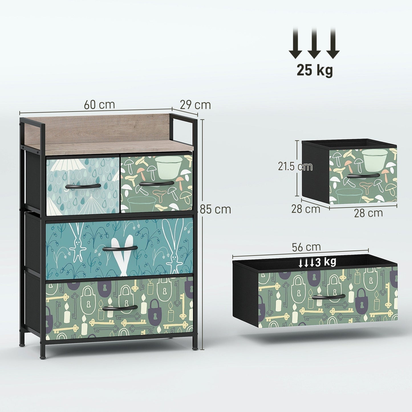 HOMCOM 4-Drawer Chest of Drawers - Blue