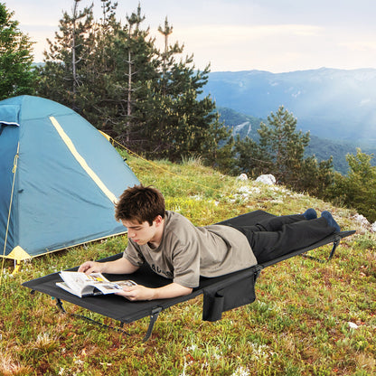 Ultralight Camping Cot for Adults with Side Pocket-Black