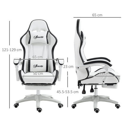 Vinsetto Computer Gaming Chair, PU Leather Office Desk Chair with Footrest, Swivel Wheels, 135 Reclining Back, Lumbar Support, Headrest for Home, White and Black