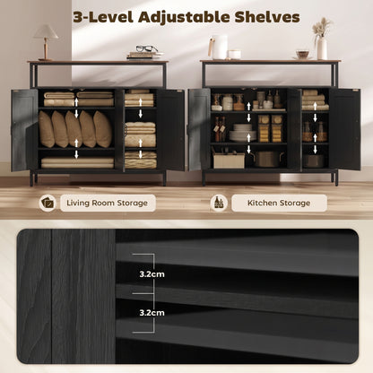 HOMCOM Industrial Kitchen Sideboard with Open Shelf, 2 Cabinets, Adjustable Shelves for Living Room, Dining Room, Black