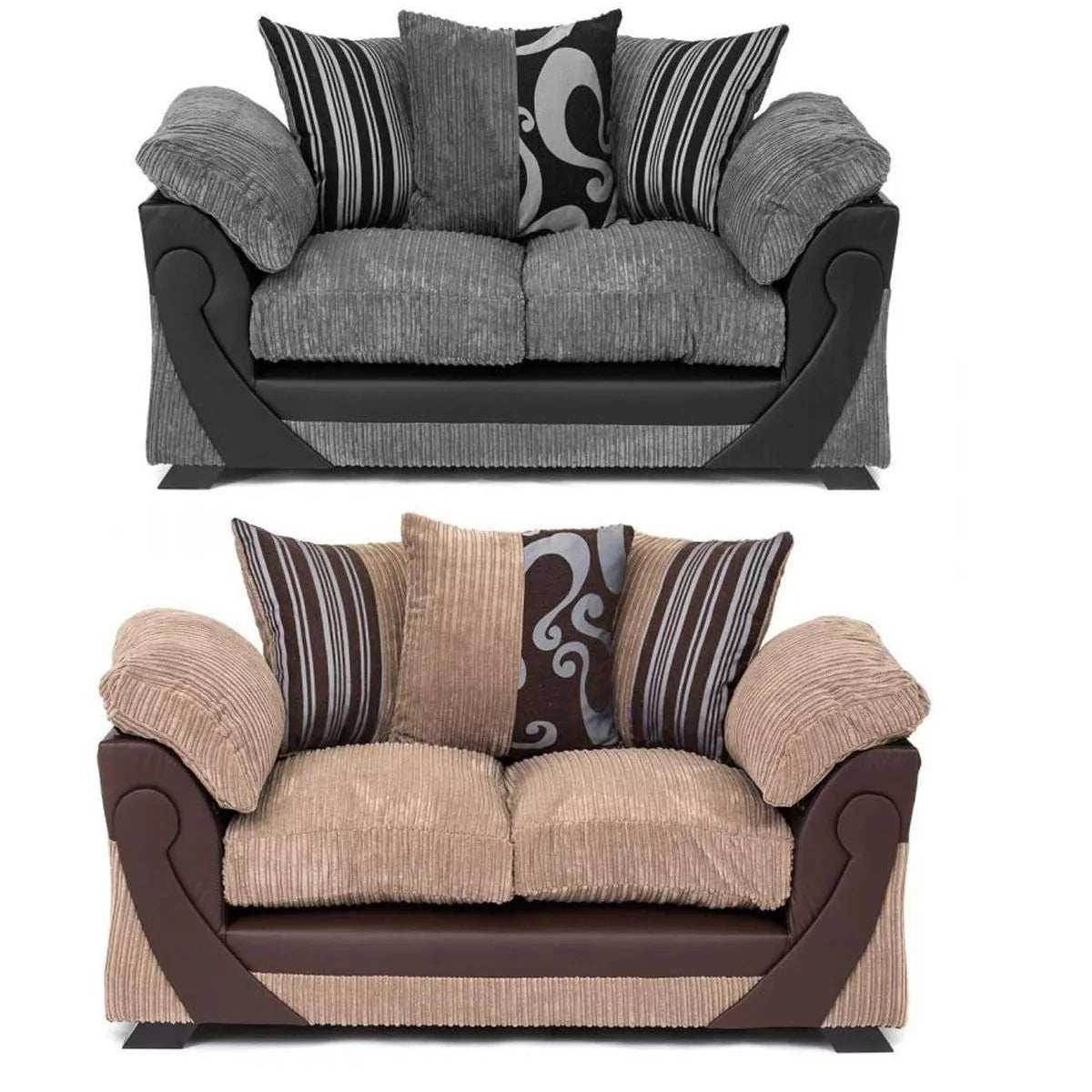 Illusion Cord Chenille & Faux Leather 3 Seater and 2 Seater Sofa Set