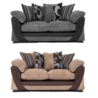 Illusion Cord Chenille & Faux Leather 3 Seater and 2 Seater Sofa Set