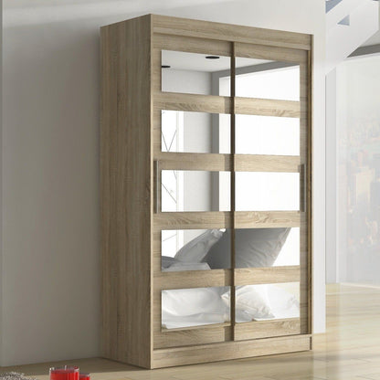 Salvo 2-Door Mirrored Sliding Wardrobe 120cm - Brown, Truffle Oak or Sonoma Oak