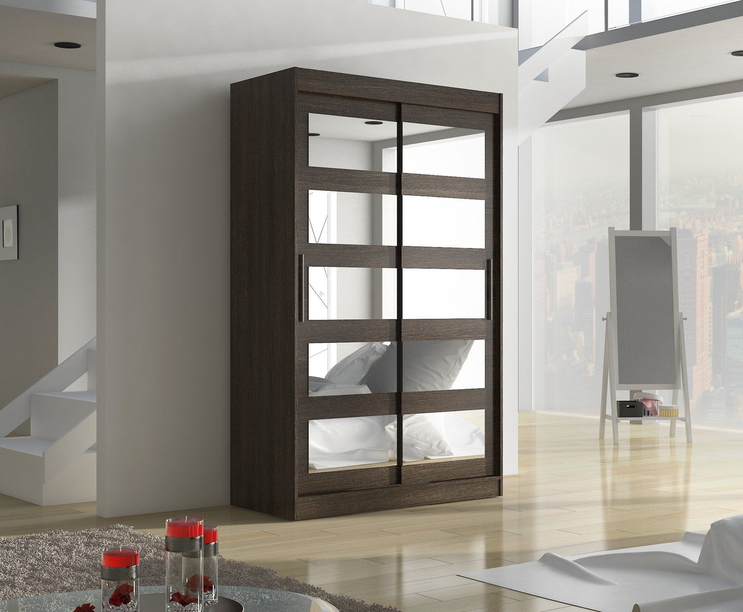 Salvo 2-Door Mirrored Sliding Wardrobe 120cm - Brown, Truffle Oak or Sonoma Oak