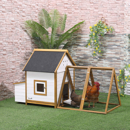 PawHut Chicken Coop, Rabbit Hutch, Hen House, Wooden Poultry Cage with Outdoor Run, Nesting Box, Removable Tray, Window and Lockable Door, 197 x 93 x 110cm