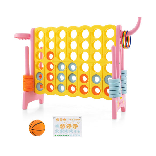 Upgraded 4-to-Score Game Set with Basketball Hoop and Toss Ring for Kids and Adults-Pink