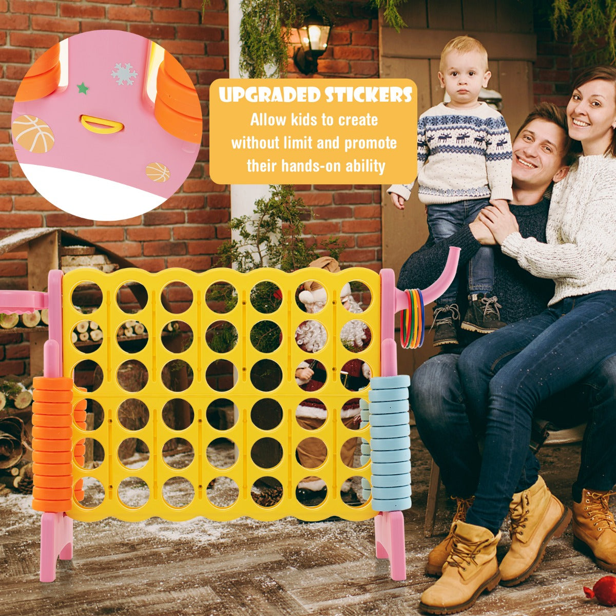 Upgraded 4-to-Score Game Set with Basketball Hoop and Toss Ring for Kids and Adults-Pink