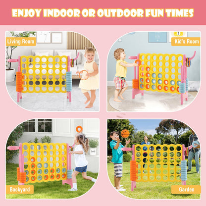 Upgraded 4-to-Score Game Set with Basketball Hoop and Toss Ring for Kids and Adults-Pink