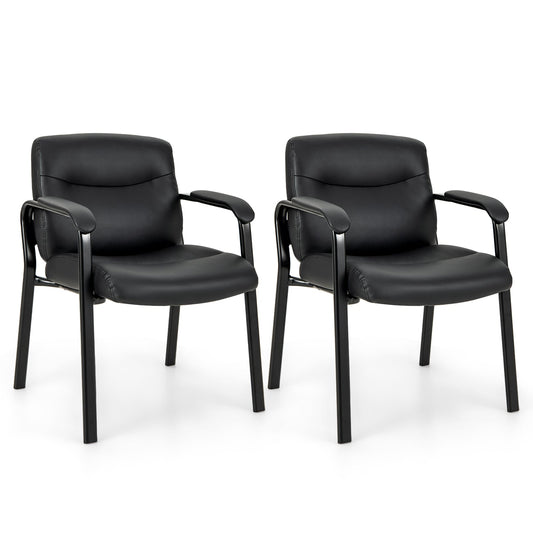 Upholstered Waiting Room Chair No Wheels Set of 2 in Black
