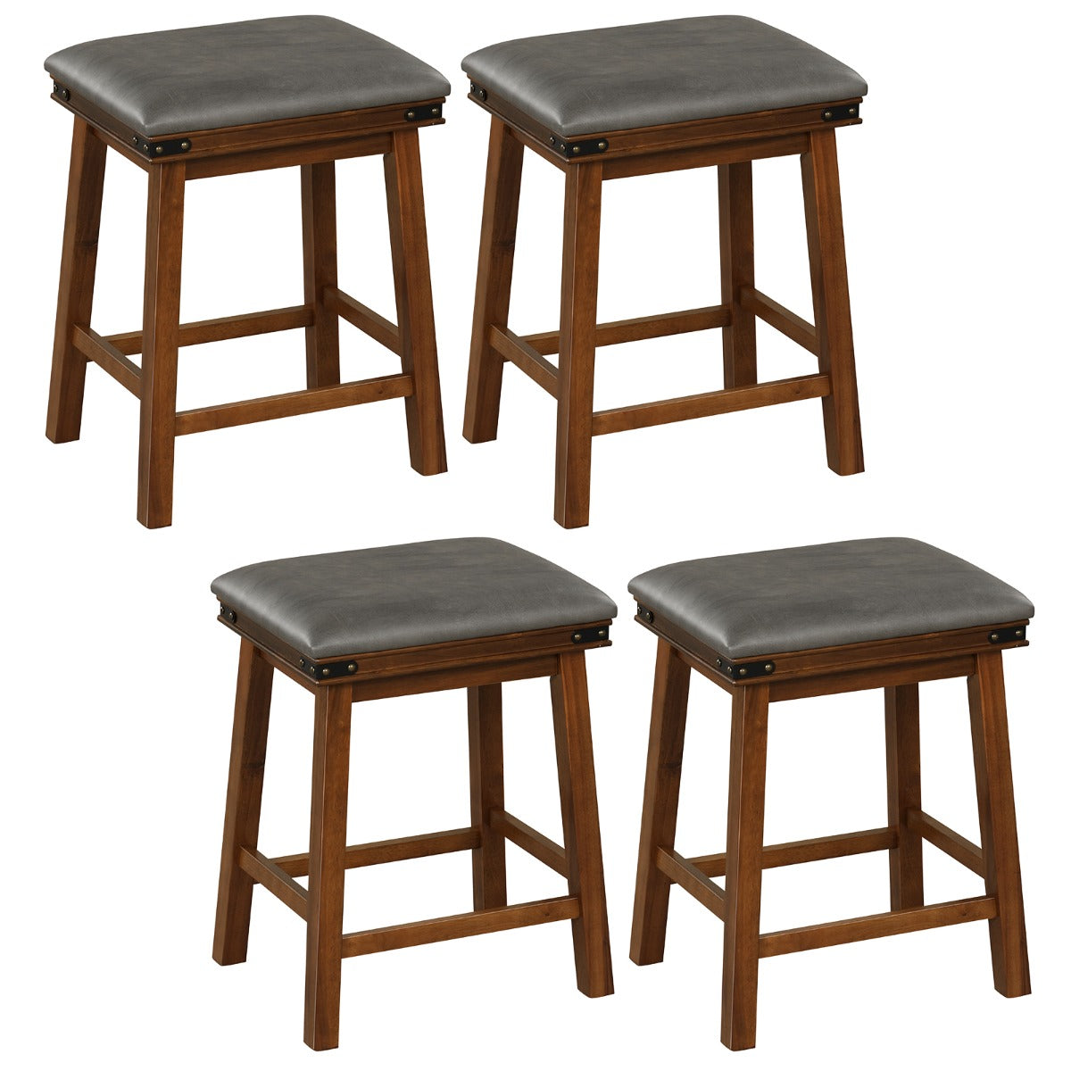 Set of 4 62 cm Height Upholstered Backless Bar Stools with PU Leather Padded Seat-Brown