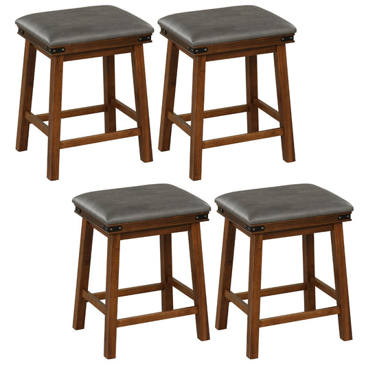 Set of 4 62 cm Height Upholstered Backless Bar Stools with PU Leather Padded Seat-Brown