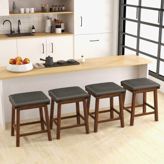 Set of 4 62 cm Height Upholstered Backless Bar Stools with PU Leather Padded Seat-Brown