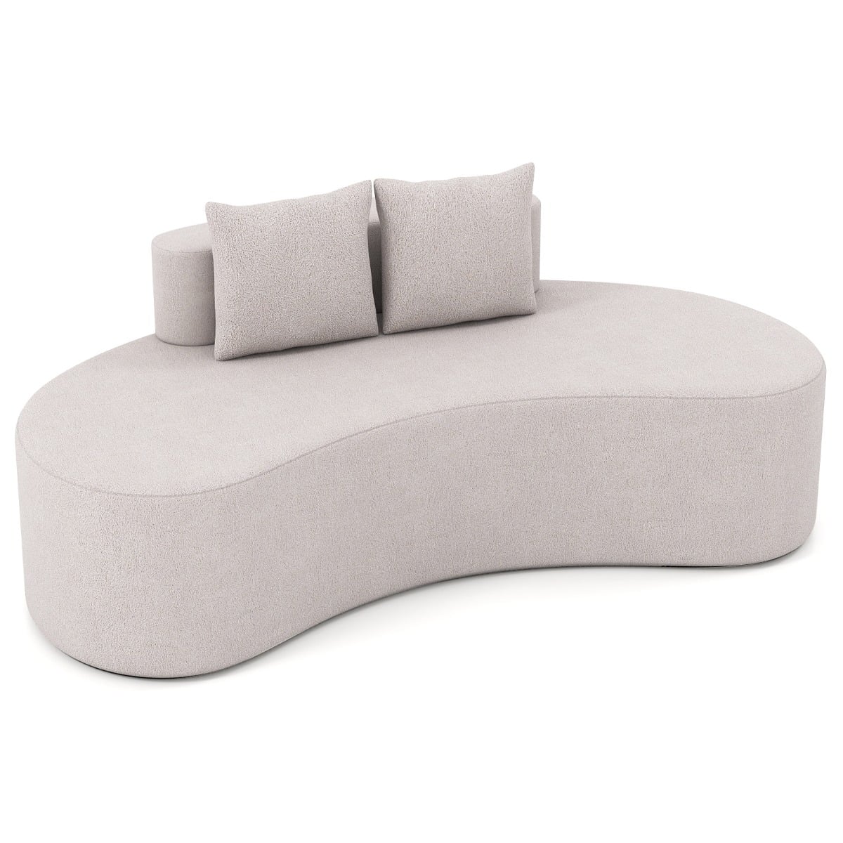 Upholstered Curved Sofa with 2 Cozy Pillows and Low Backrest-Grey
