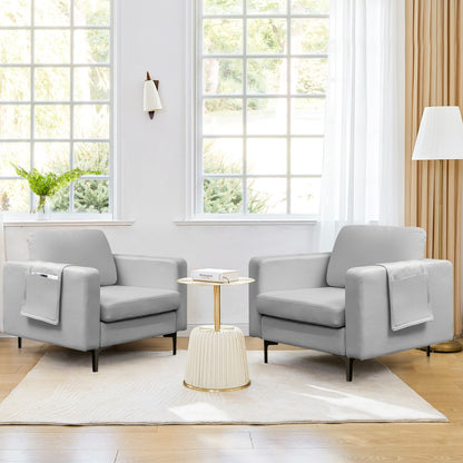 Upholstered Single Sofa Chair with Magazine Caddy Holder and Metal Legs-Grey