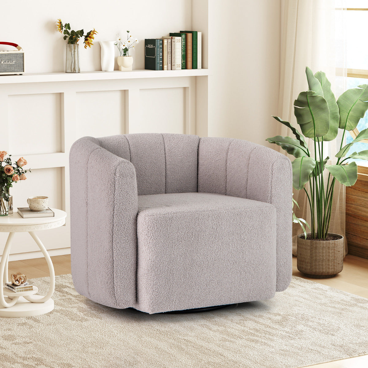 Upholstered Swivel Barrel Chair with Backrest and Armrests-Grey