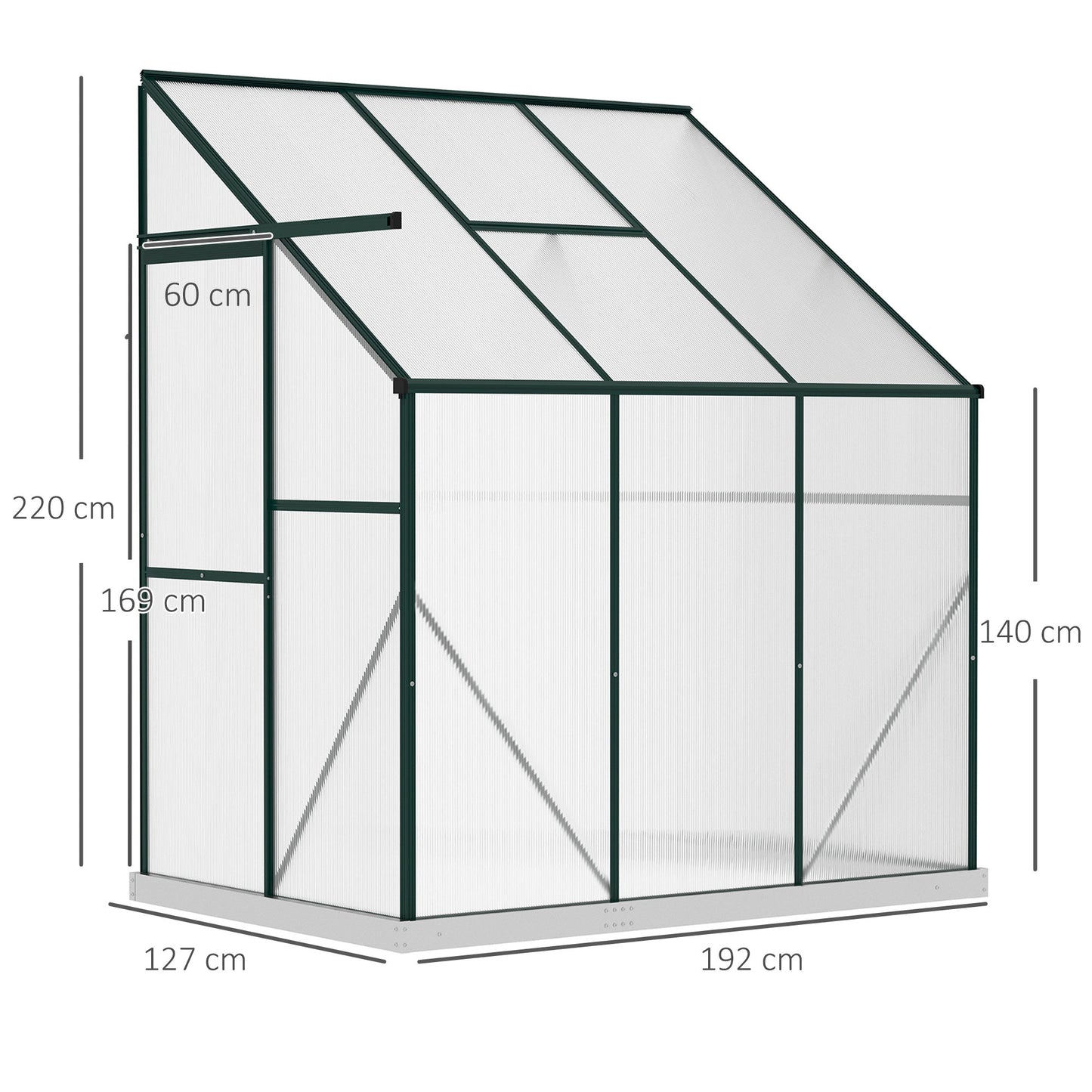 Outsunny 6 X 4ft Walk-In Lean to Greenhouse Garden Heavy Duty Aluminium Polycarbonate with Roof Vent for Plants Herbs Vegetables, Green